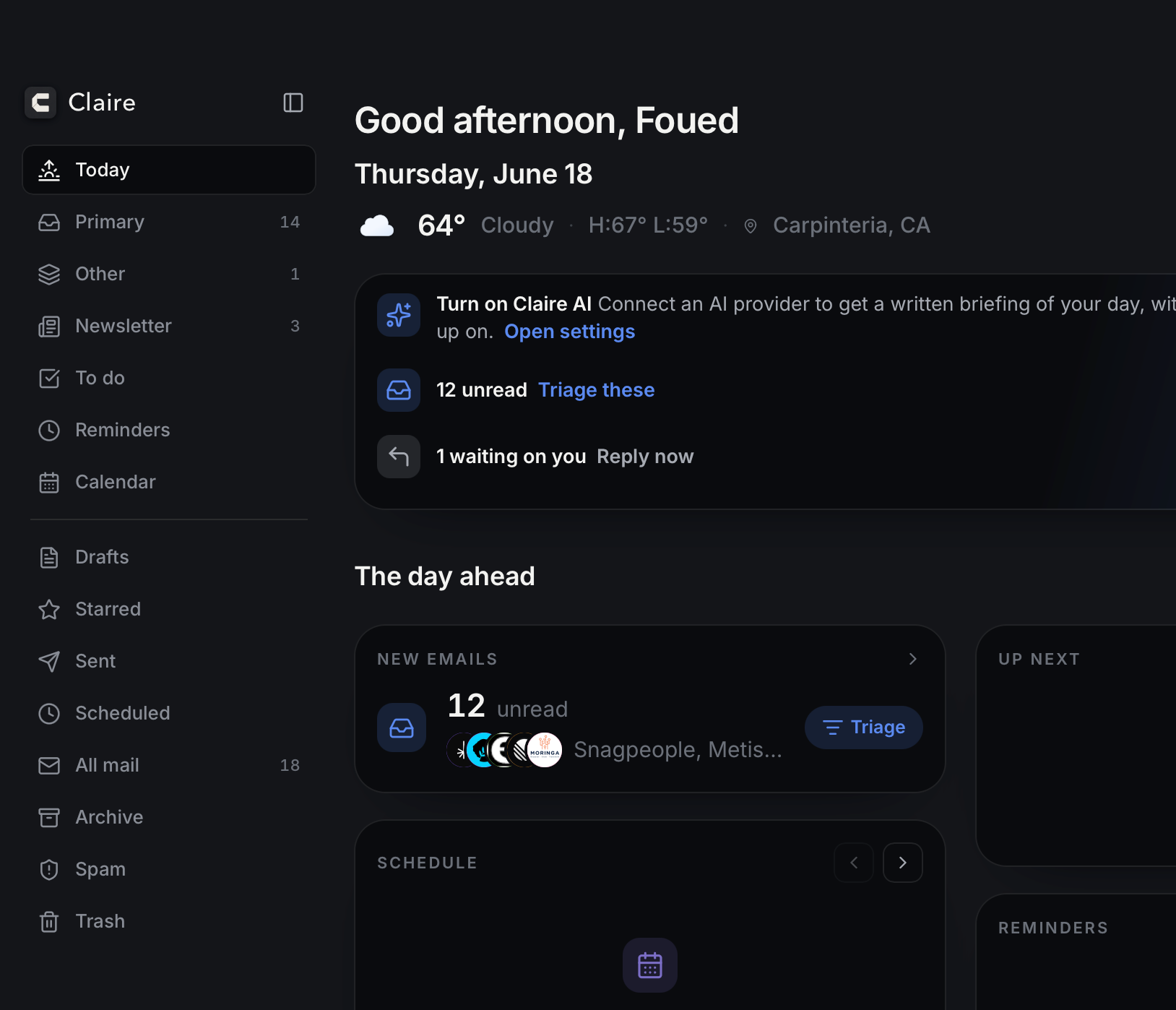 Claire Mail, dark mode