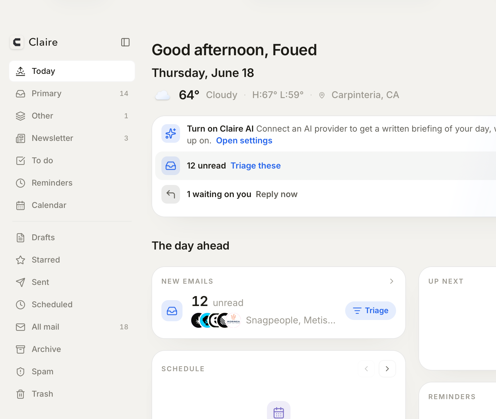 Claire Mail, light mode