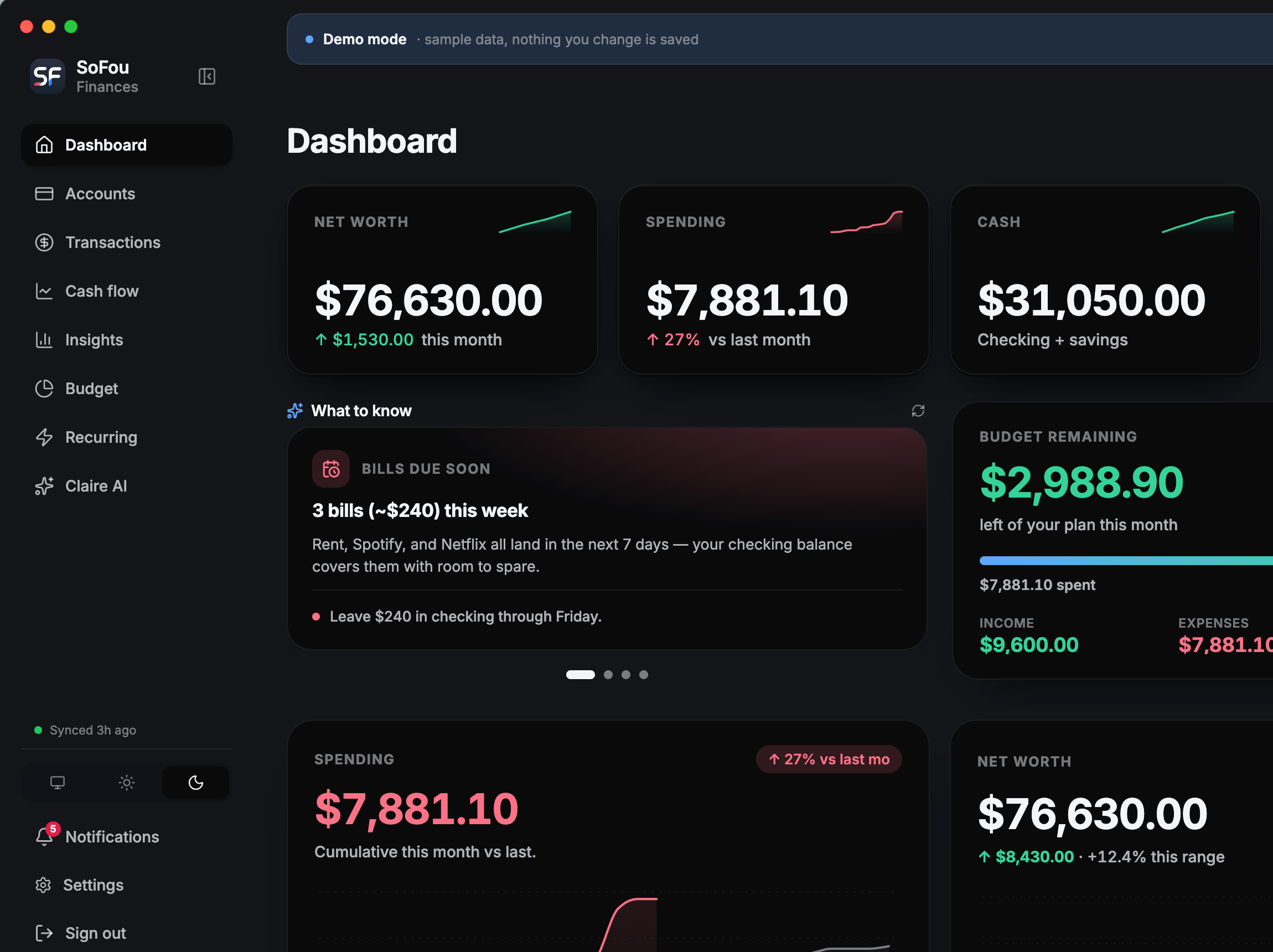 Claire Money, dark mode